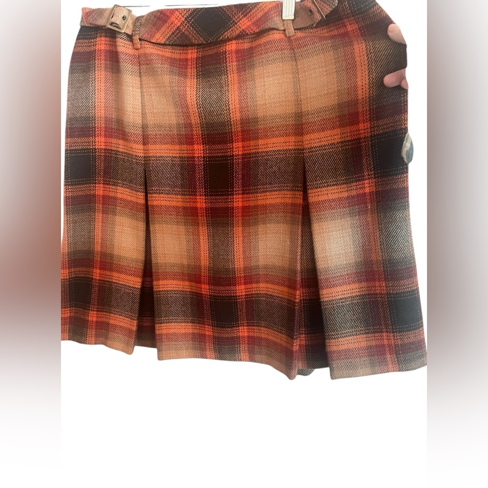 Plaid Pleated Mini Skirt in Brown and Orange